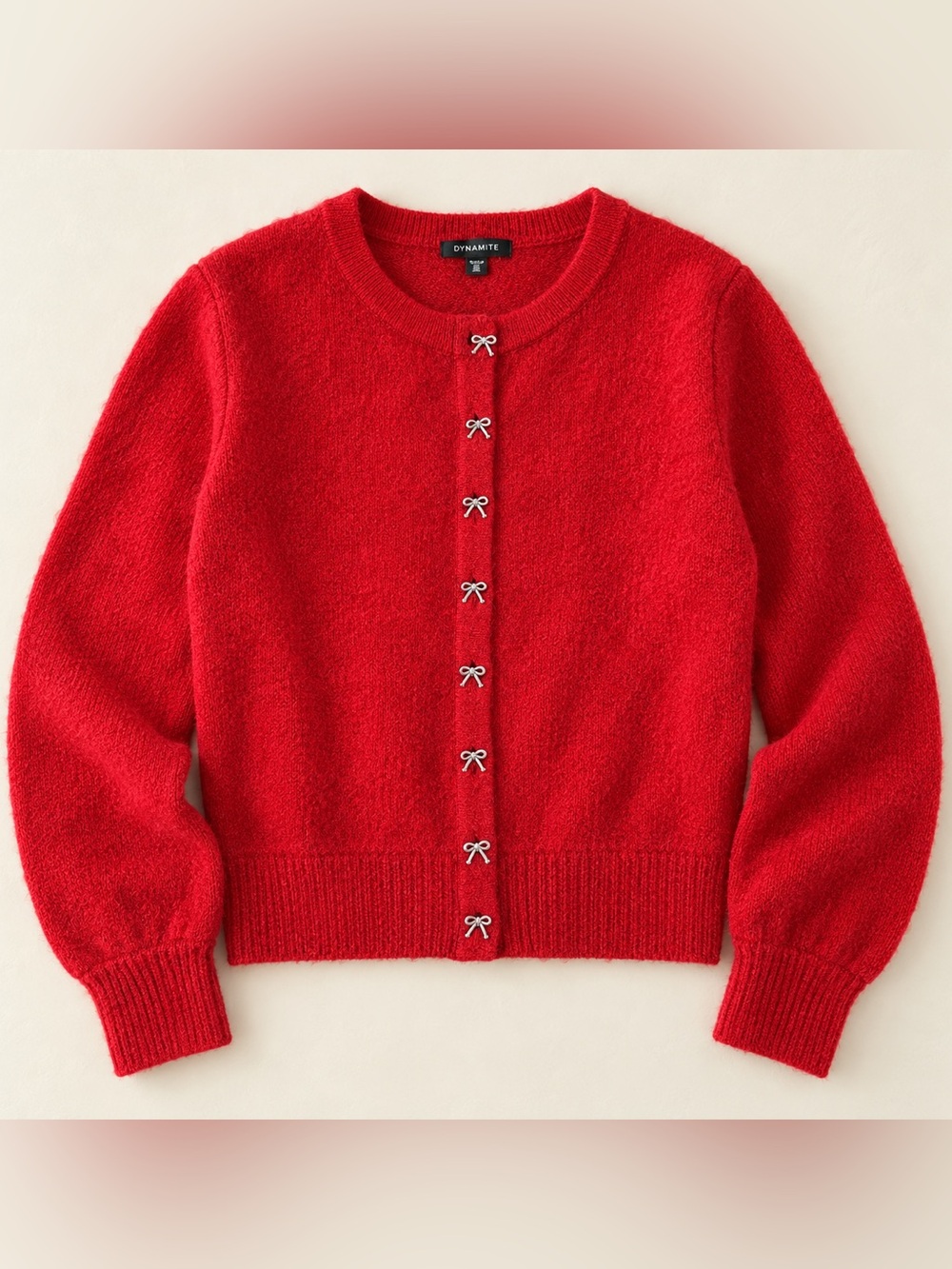 Dynamite Rebecca Bow Button Cardigan | Red | XS